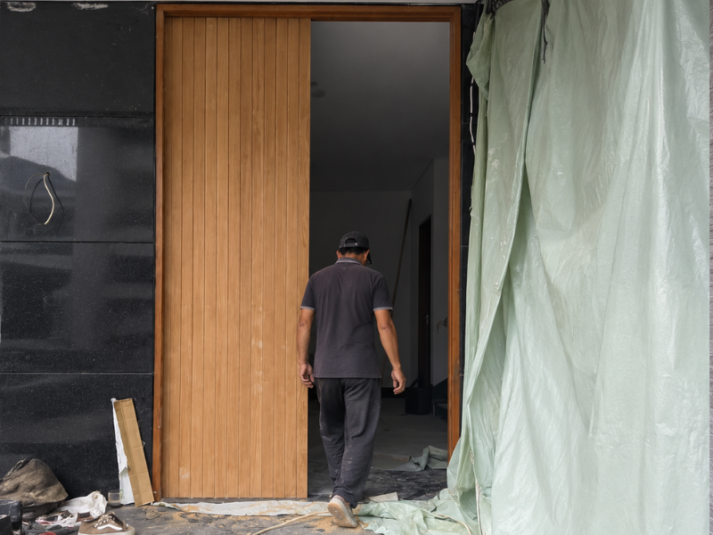 pemasangan pintu utama kupu tarung jati perhutani